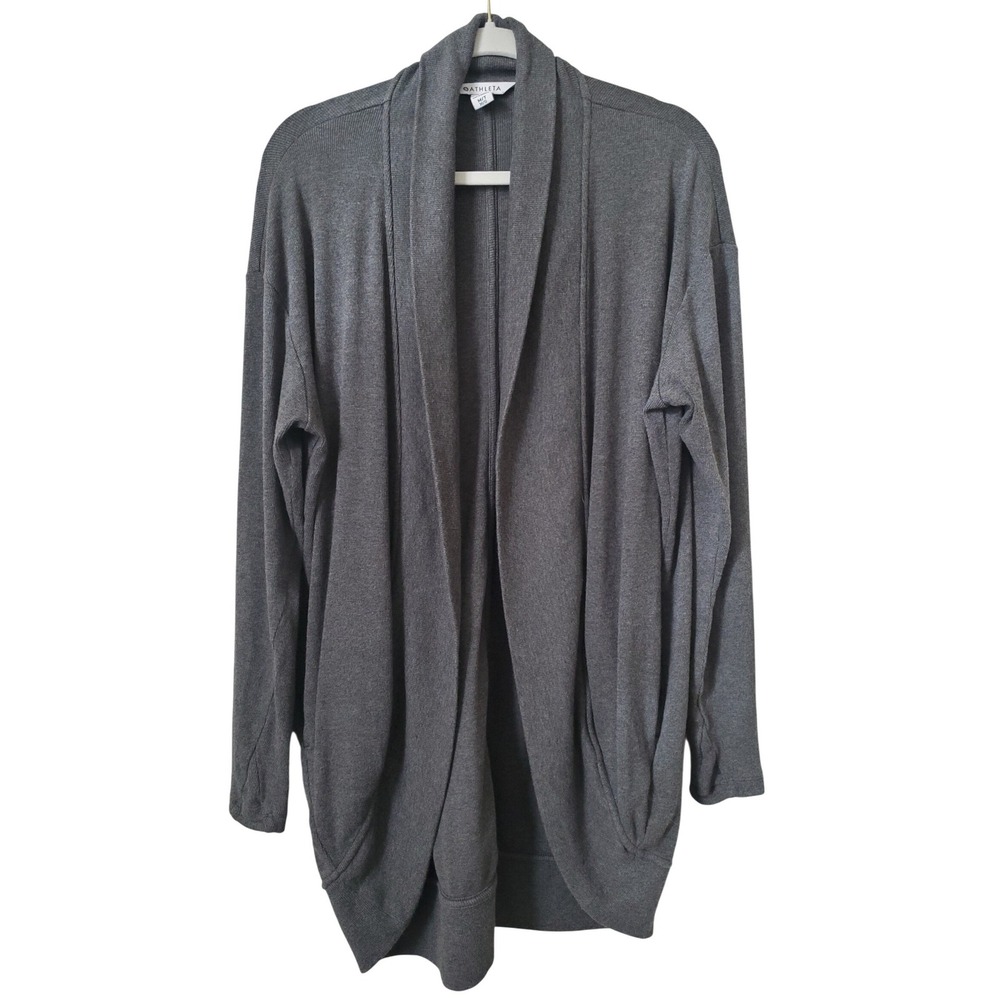 Athleta Womens Medium Tall Grey Draped Front Cardigan Sweater Layering Modal
